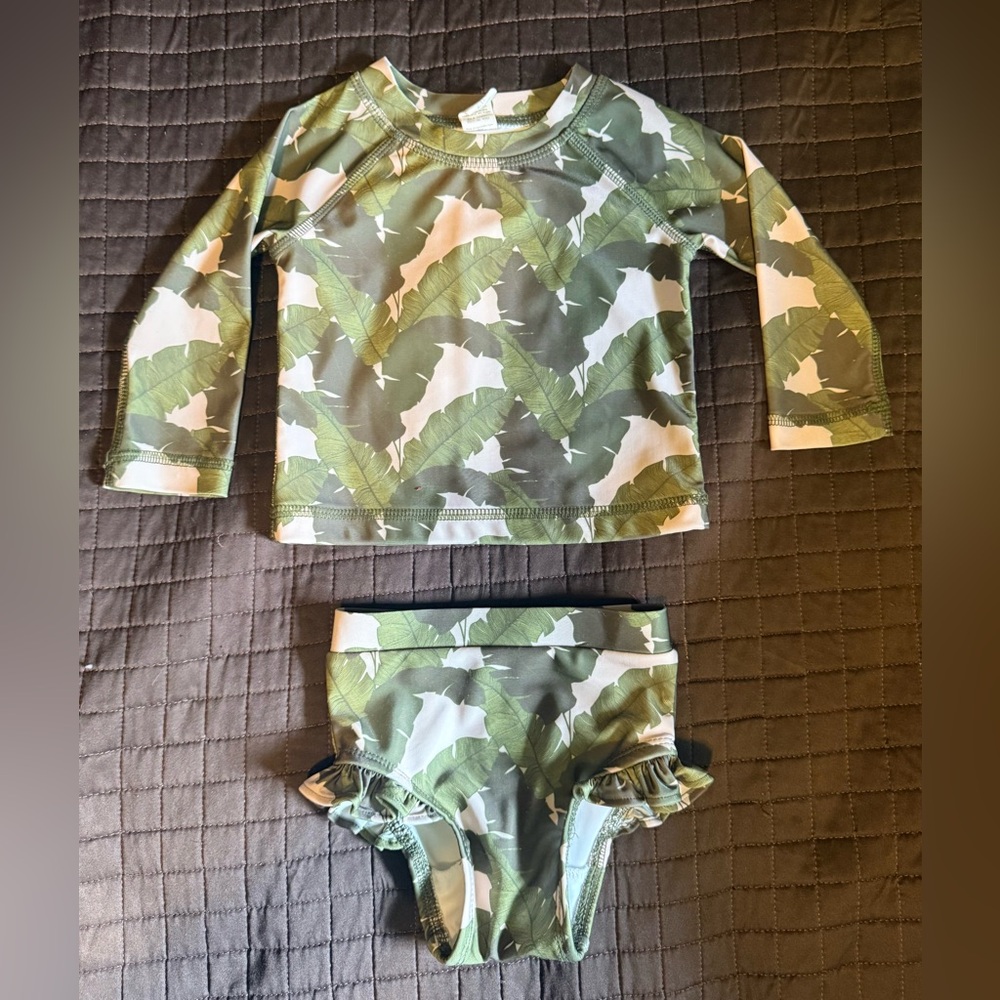 Kate Quinn long sleeve rash guard and ruffle leg swim bottom 6-12 months